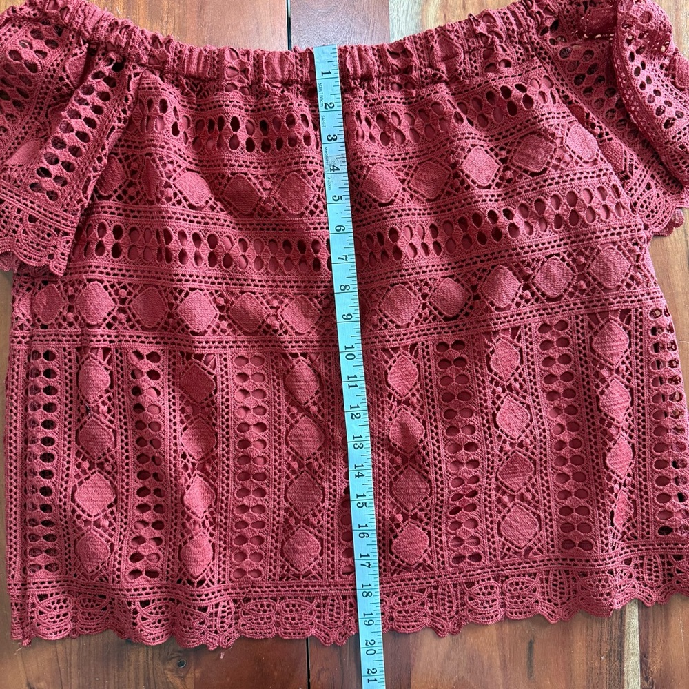 Anthropologie Sunday in Brooklyn Brick Red Lace Off-Shoulder Blouse - Picture 10 of 10